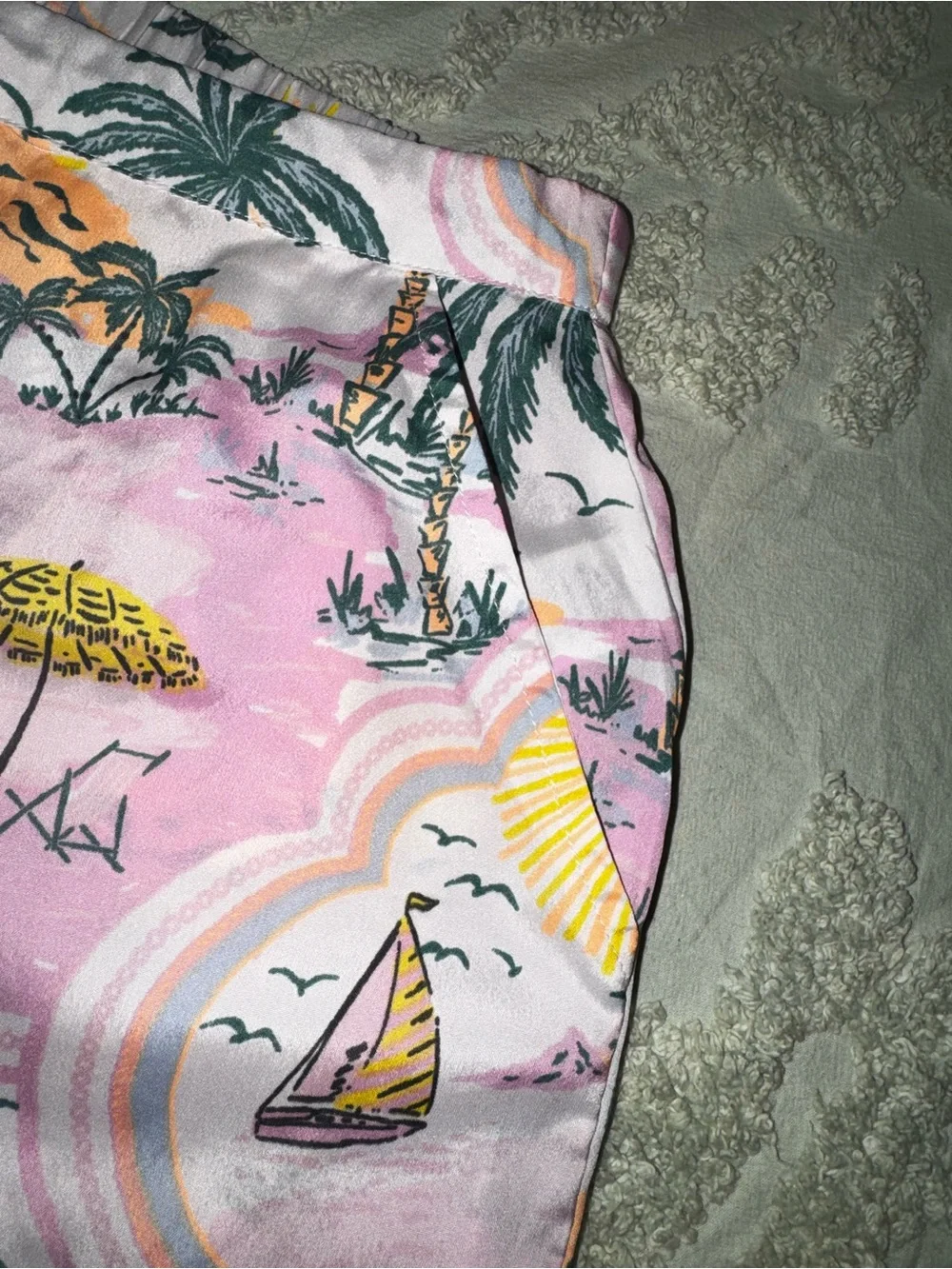 CYNTHIAROWLEY Pastel Tropical Sleepwear Pajama Shorts & Button-Up Top Lounge Set